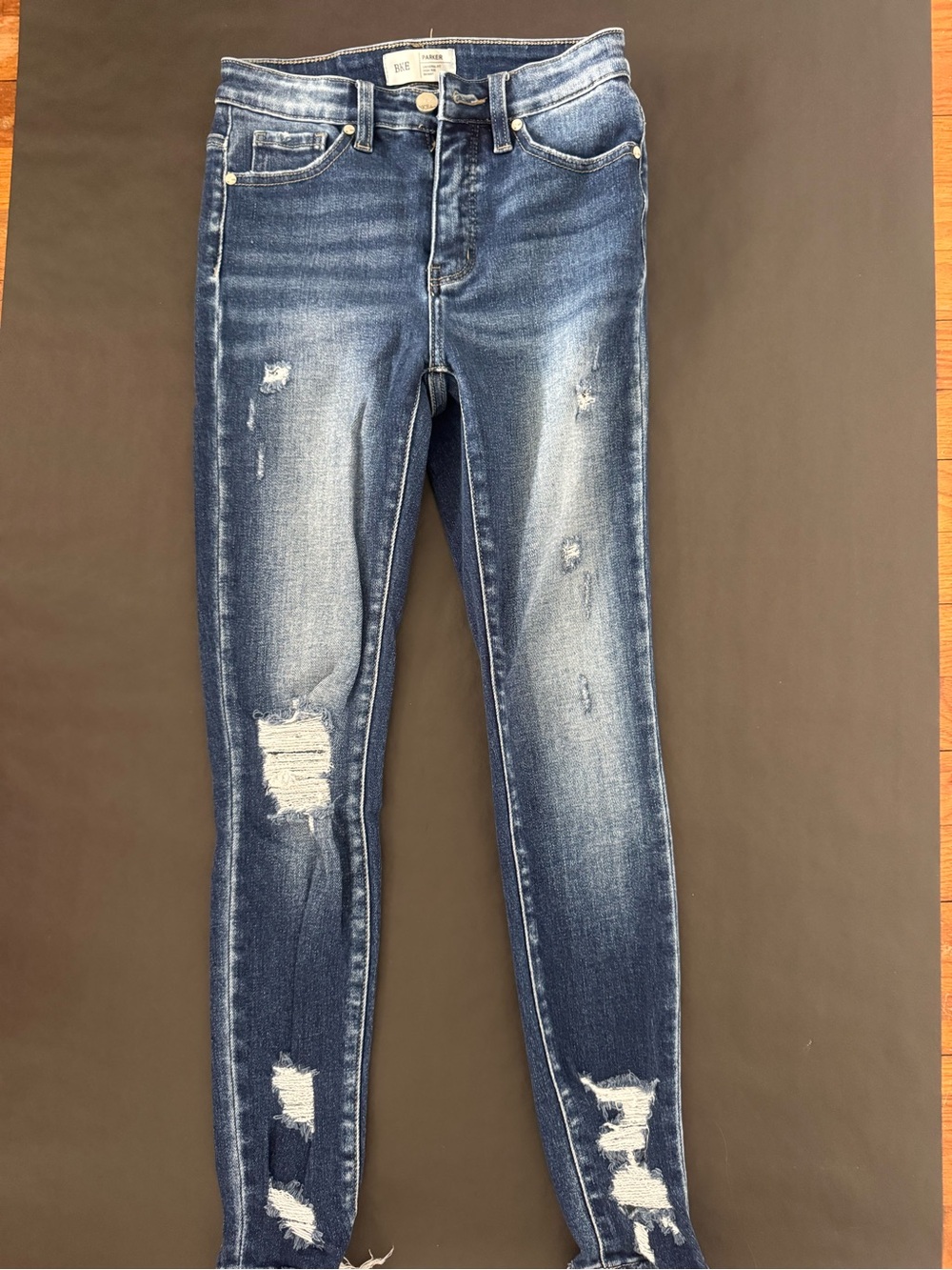 BKE Women's Distressed Skinny Jeans - Dark Blue Wash
